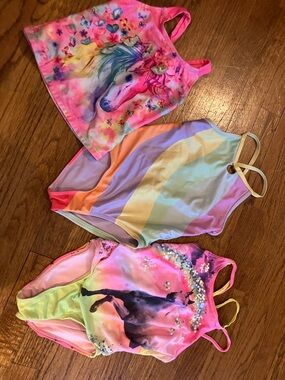 Girls' Rainbow Unicorn One-Piece Swimsuit - Multicolor